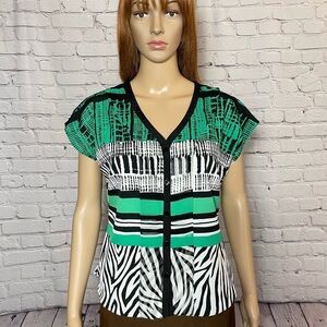 Un Jour Ailleurs Button Front Green Black Top Size 1 US S
